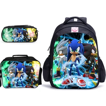 

3 Pcs/set 16 Inch Sonic School Backpack for Boys Girls Children Orthopedic School Bags Set Student Book Bags Mochila Escolar