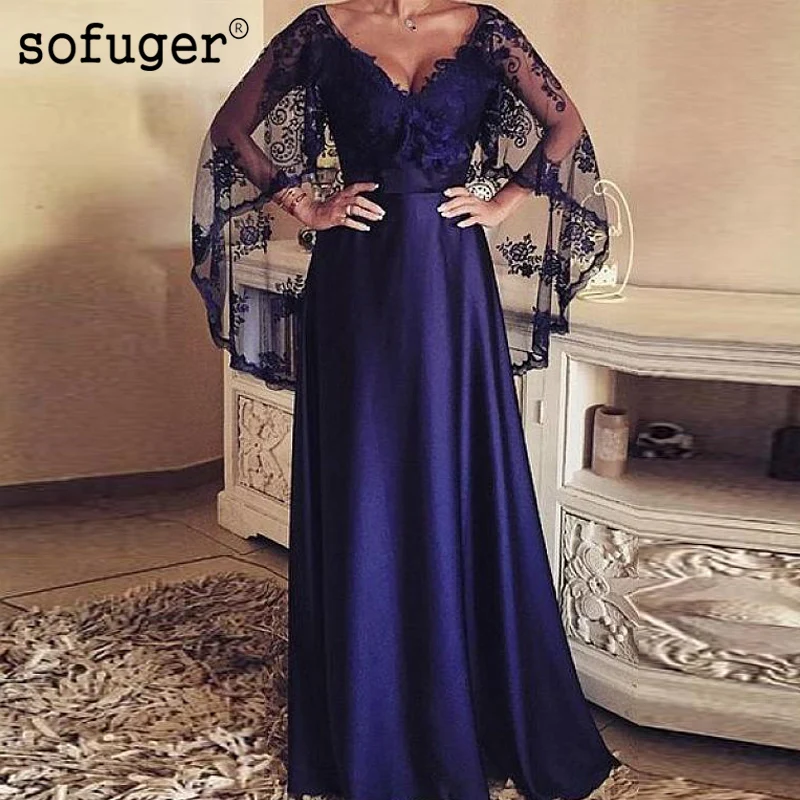 

Purple Aline Appliques Mother of the Bride Dresses Evening Dress Cape Vestido de Renda Groom Mother Suits