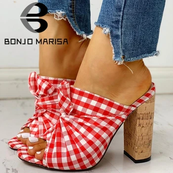 

BONJOMARISA New Hot Sale Ins Fashion High Heels Holiday Beach Heeled Summer Pumps Women slip-on Leisure Shoes Woman