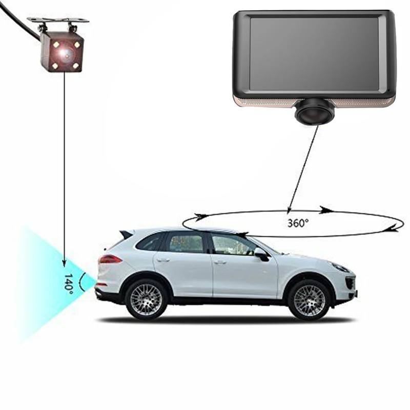 Автомобильный 4,5 дюймовый ips пресс Dash Cam 360 градусов панорамная двойная камера вождение автомобиля регистраторы DVR автомобиля