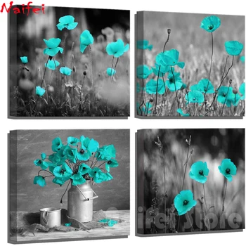 

Blue poppy Diamond Painting Diamond embroidery 5d diy full square/Round diamond mosaic Black white art pictures of rhinestones