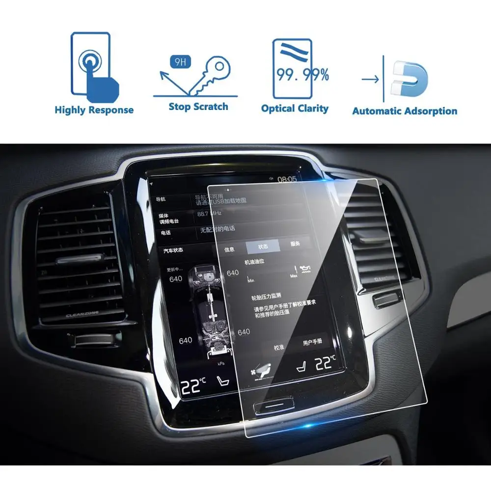 RUIYA 9H Твердость протектор экрана из закаленного стекла для Volvo XC90 S90 V90 8,7 дюймов Автомобильный навигатор и задний кондиционер экран