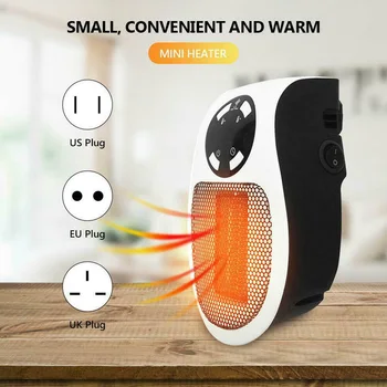

ELOOLE Electric Mini Heater Portable 500W 220V EU UK US Plug-in Wall-outlet Space Fan Heater