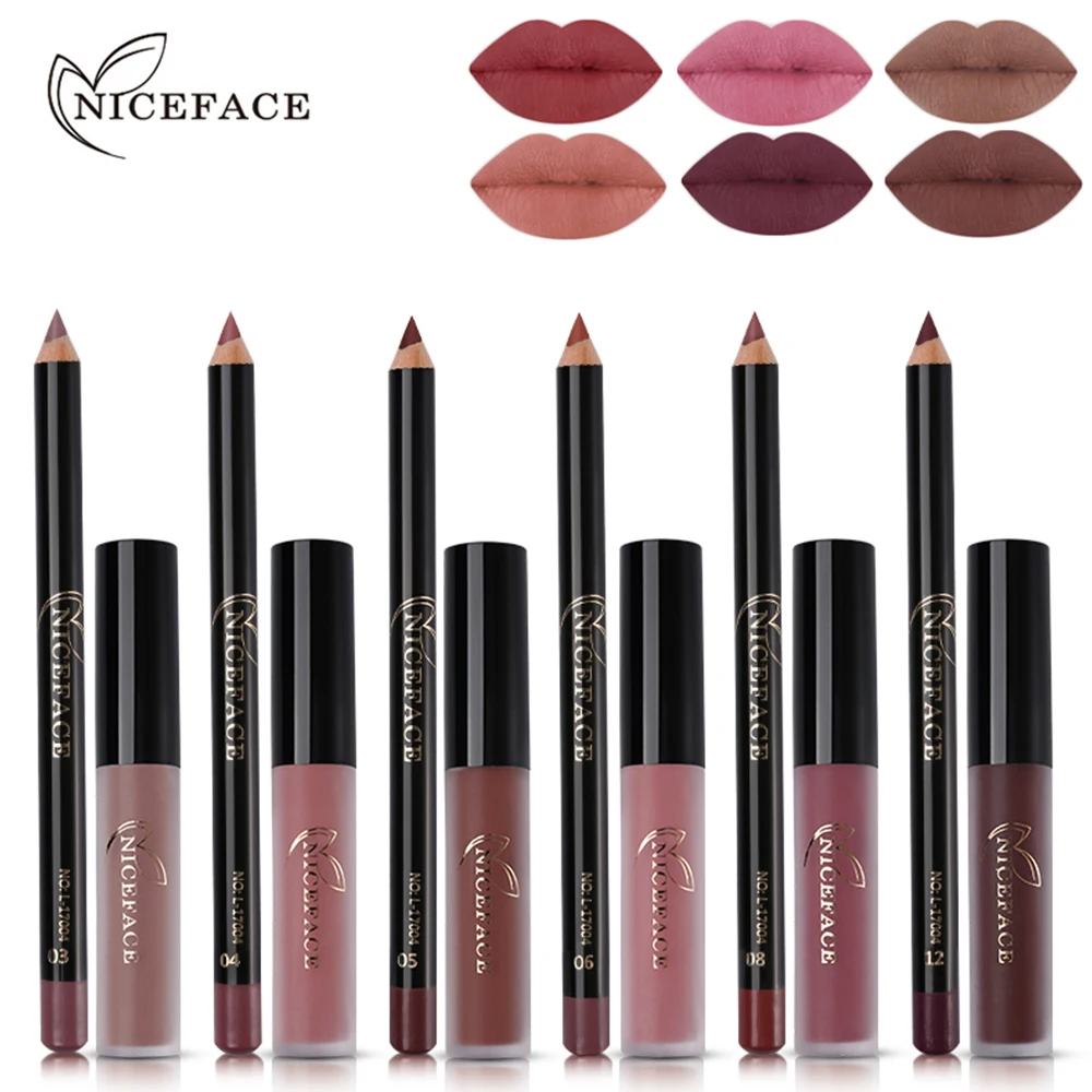 NICEFACE 12 Colors Durable Matte Liquid Lip Gloss+ Nude Makeup Lipstick Set Ultra Waterproof Natural Velvet Lips Makeup Tools