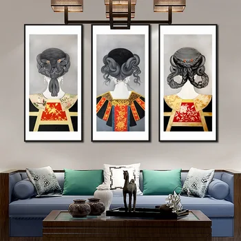 

Canvas Picture Hair Headdress Woman Back View Dress Decorative Painting Triptych Vertical Rectangular Decor For Living Room