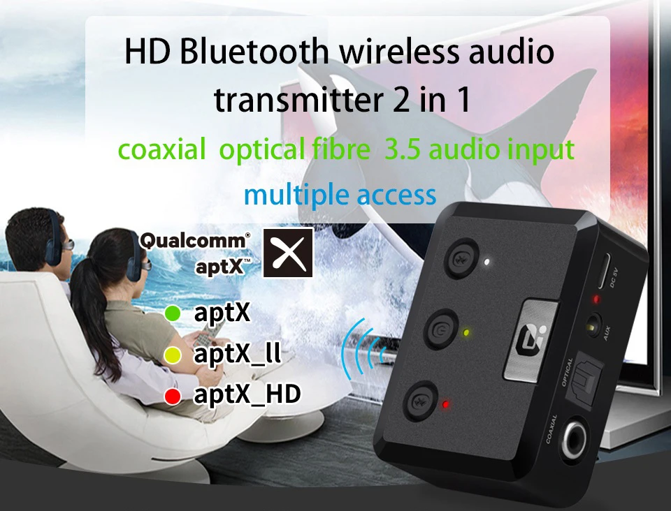 AptX HD ll низкая задержка оптический аудио Bluetooth 5,0 передатчик для двух наушников колонки для ТВ Беспроводной аудио адаптер MR275
