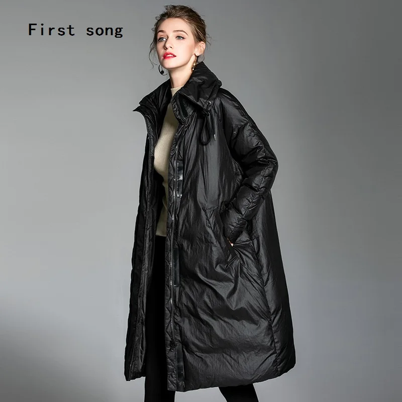 

X-Long90% white duck down jacket women's jacket New2019 winter coating PU warm hooded robes down jacket Doudoune femme XL