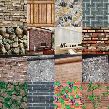 

PVC Waterproof Self Adhesive Wallpaper Roll 3D Wood Grain Stone Brick Wallpapers For Living Room Bedroom Wall Papers Home Decor