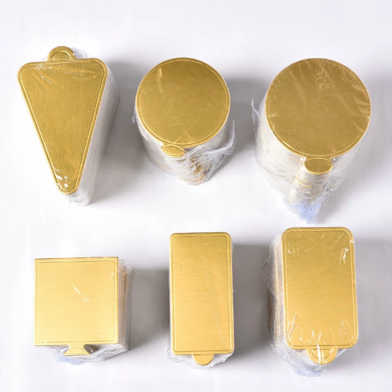  100pcs/set Golden Mousse Mat Bottom Foam Cake Base Boards Paper Board Multi Shape Dessert Tray Chri