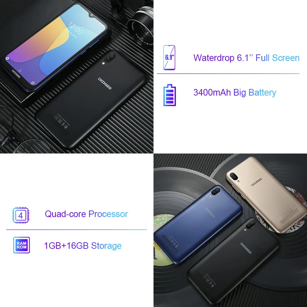  DOOGEE X90 Cellphone 6.1inch 19:9 Waterdrop LTPS Screen Smartphone Quad Core 16GB ROM 3400mAh Dual 