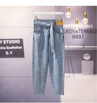 

Qooth Vintage High Waist Jeans Overalls Women Big Pockets Denim Romper Ladies Wide Leg Harem Jumpsuits Capri Jeans QH2383