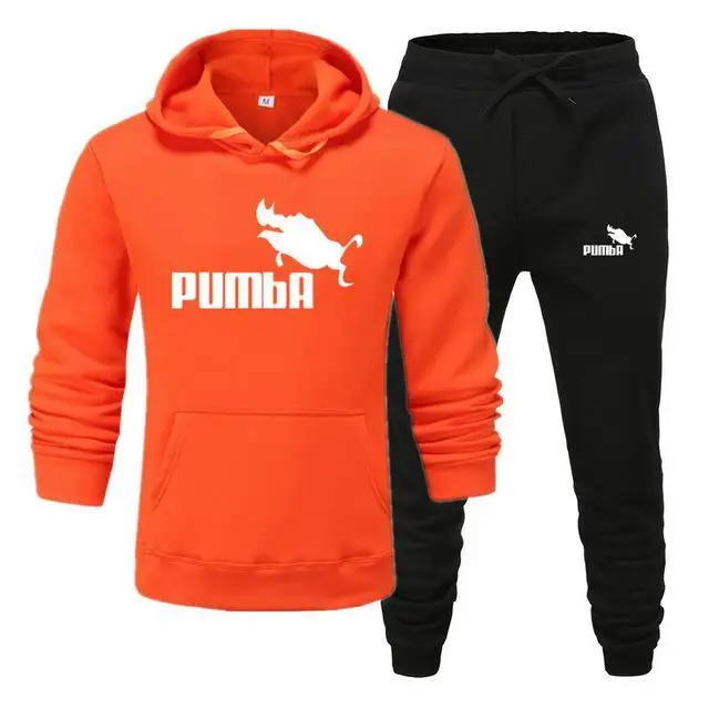 Брендовый спортивный костюм Pumba, Мужские Термо спортивные комплекты, флисовая плотная толстовка с капюшоном+ штаны, спортивный костюм, повседневные толстовки, спортивный костюм - Цвет: orange-black