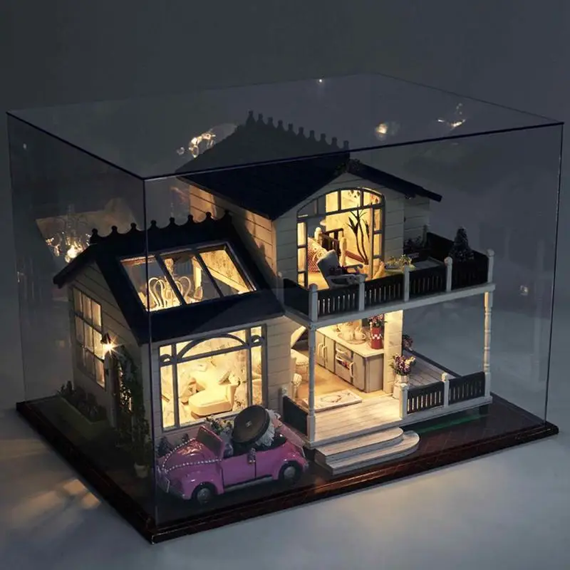 DIY Doll House With LED Lights Music 3D Wooden Self-assembly Cottage Dollhouse Furniture Kit Toys For Children Christmas Gifts