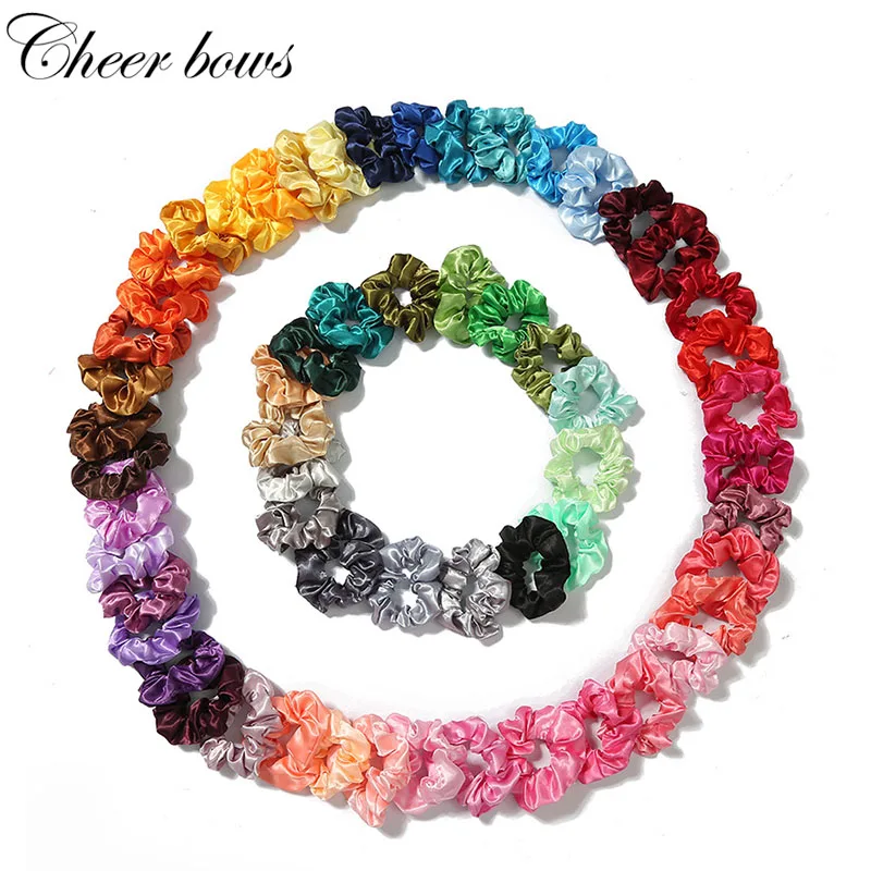 60 шт./лот женские Сатиновые резинки для волос Однотонные девочек модная резинка