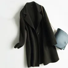 Осенне-зимнее шерстяное пальто женское Свободное длинное двустороннее кашемировая шерсть куртка высокого качества костюм воротник однотонное Женское пальто