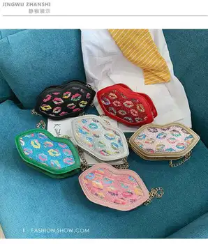 

New Cute Girls Colorful Lip Shape Lip Print PU Leather Messenger Bag Shoulder Bag