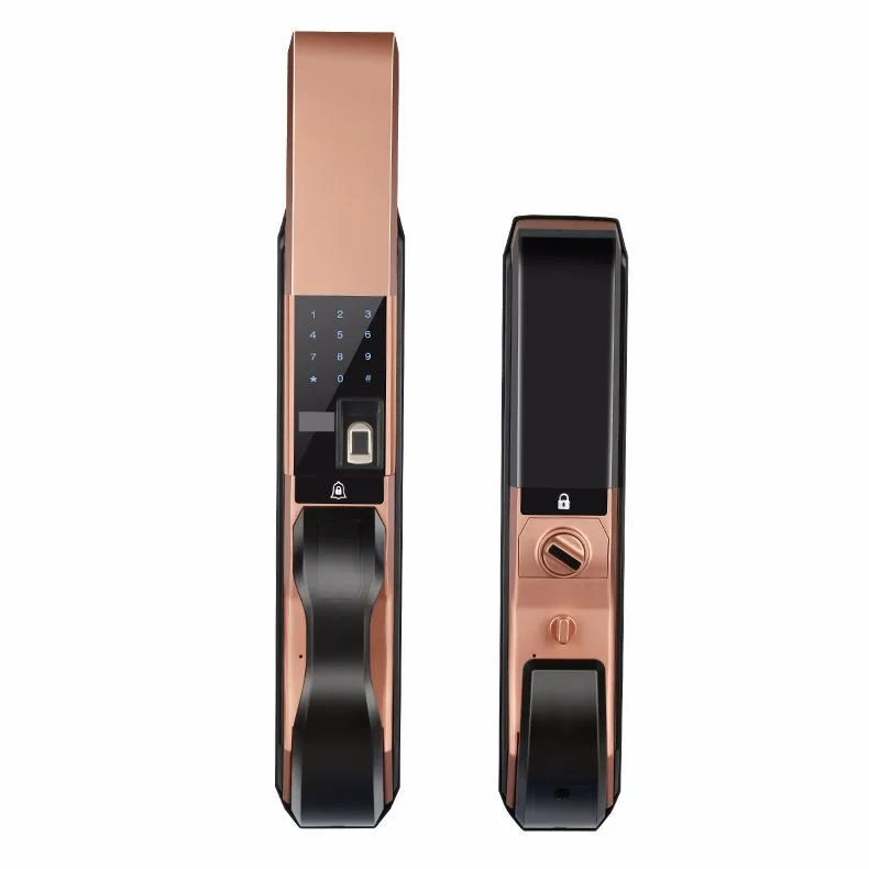 Rose gold Умный дверной замок с идентификацией через отпечатки пальцев, безопасность дома замок без ключа, Wifi Пароль RFID карточный замок беспроводной приложение телефон дистанционное управление - Цвет: Rose gold