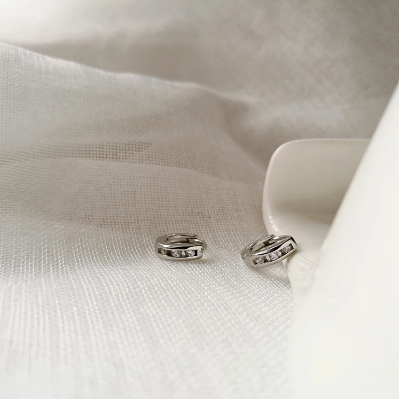 925 Sterling Silver Earring Fashion Zircon Hollow Circle Small Ear Ring Square Bone Buckle Wild Trend Girl Jewelry | Украшения и