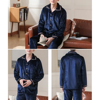

Spring Thick Warm Blue Flannel Pajama Sets For Men 2020 Long Sleeve Coral Velvet Sleepwear Suit Loungewear Homewear Home Clothes