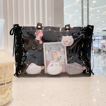 

Anime Soft Girl Ita Bag Japanese Cute Side Bandage Bow Transparent Clear Handbag Itabag Cosplay Lolita Student Shoulder B