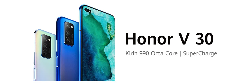 Google Play Honor V30 6 ГБ/8 ГБ 128 ГБ Kirin 990 Восьмиядерный 40 МП камера 6,5" SuperCharge 4200 мАч 5G Mobile Phoone NFC 16 Core GPU