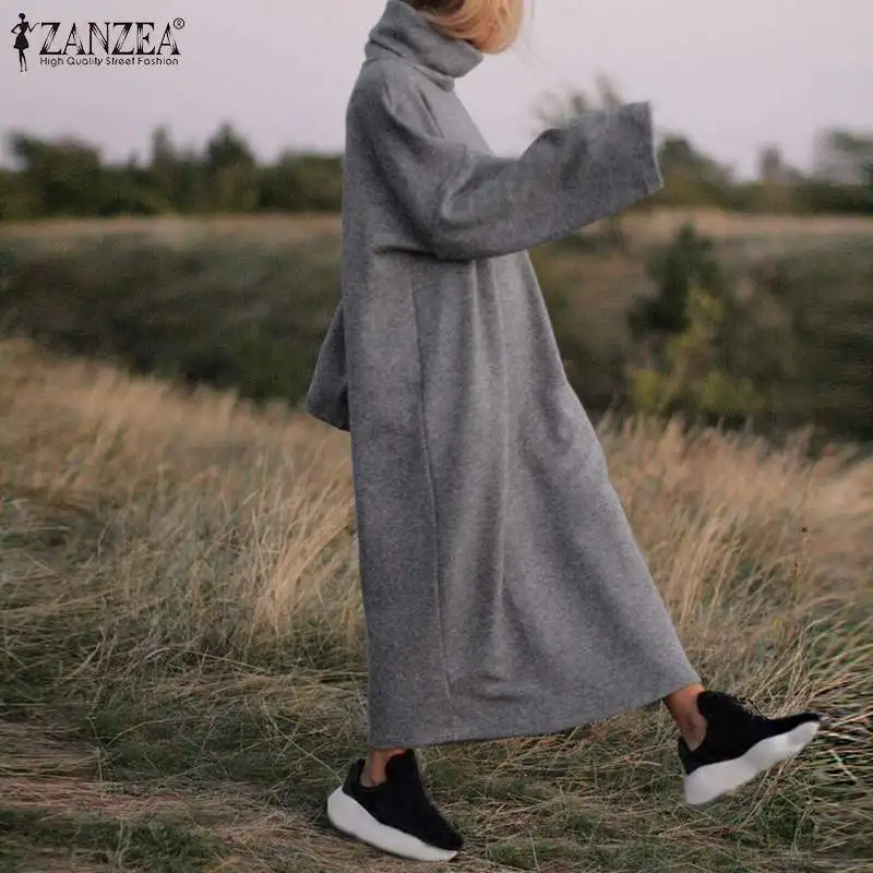 ZANZEA Plus Size Women Long Maxi Dress Casual Turtleneck Pullover Sweatshirt Dresses Female Sweatshirts Maxi Vestidos Robe Femme ZANZEA Plus Size Women Long Maxi Dress Casual Turtleneck Pullover Sweatshirt Dresses Female Sweatshirts Maxi Vestidos Robe Femme
