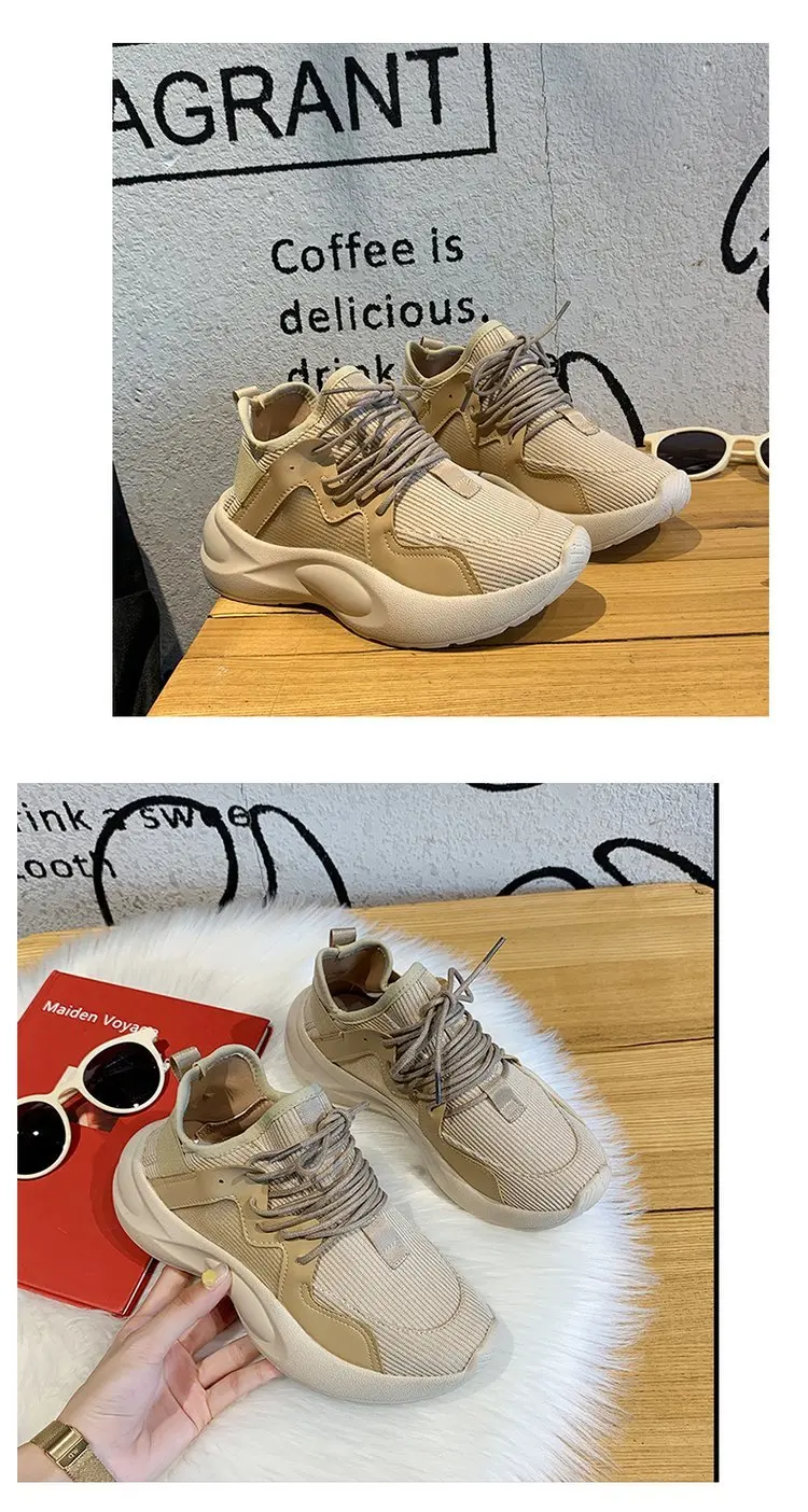 Women Platform Chunky Sneakers Casual Shoes Korean Fashion Winter Female Khaki Lace Up Comfortable Running Brand Dad Shoes Woman