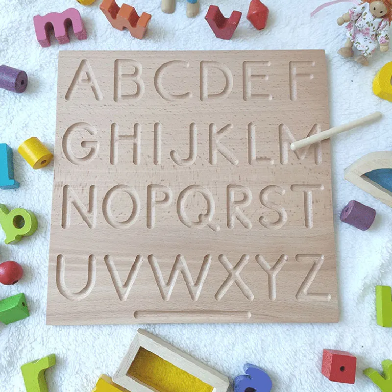 Kids Alphabet Wood Tracing Board Practice Writing Skills Preschool Toy 