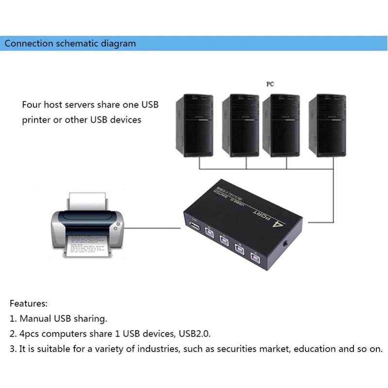 AAAE, топ-металл, Usb 2,0, 4 порта, распределительный переключатель, селектор, коробка, концентратор, распределительный переключатель, адаптер для ПК, сканер, принтер, хорошее качество