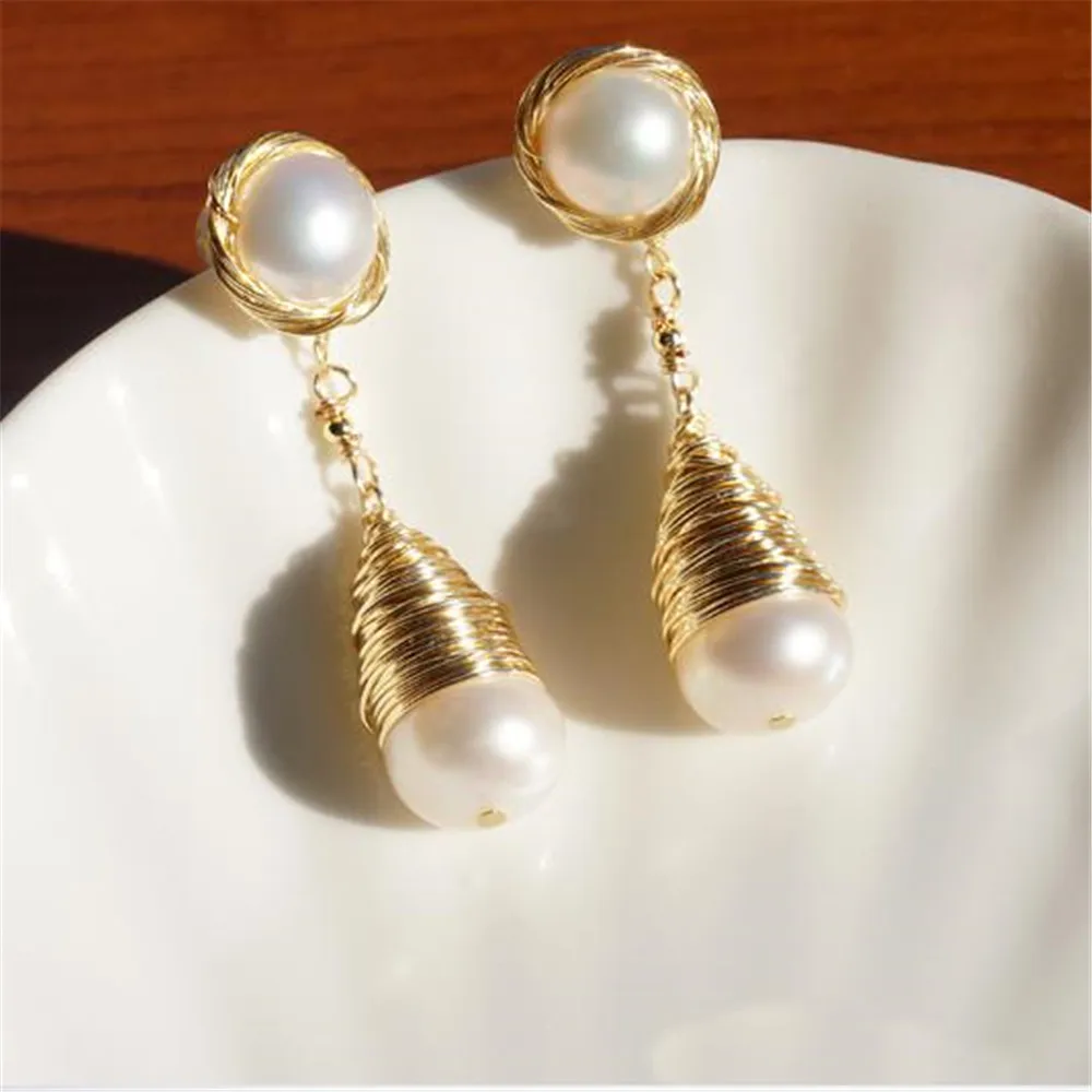 

YKNRBPH Retro Creative 14K Gold Injection Wound Natural Pearl Earrings For Women's