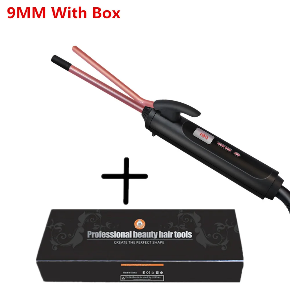 black 9mm with box Щипцы для завивки волос, керамические щипцы для завивки волос 9 мм, 26 мм, профессиональные щипцы для завивки волос, волнистые щипцы, щипцы для укладки волос, инструменты - Цвет: black 9mm with box