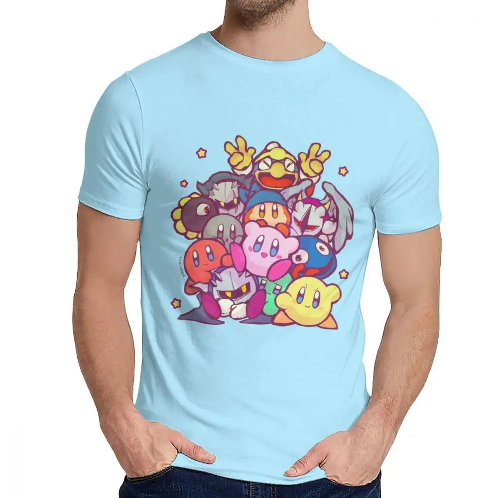Стильная семейная футболка Kirby Group для мужчин, хипстер, натуральный хлопок, Camiseta, S-6XL - Color: Sky blue