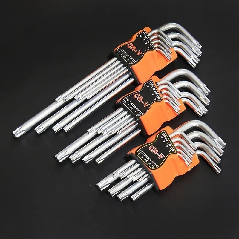 Realmote 9 pces double-end l tipo chave de fenda sextavada chave allen hexágono bola plana torx estrela cabeça chave chave chave conjunto ferramentas manuais