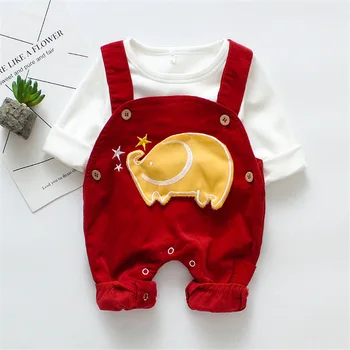 

2Pcs Baby Boy Clothes Spring Autumn Baby Boys Strap Cartton Elephant Climbing Pants Cover Red Kds Overalls Toddler Boy Clothes