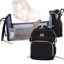 Bolsa de pañales portátil de gran capacidad, bolso de maternidad para cambiar pañales, cama de viaje plegable, mochila multifunción para mamá, bolsa de bebé mejorada