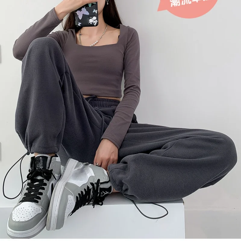 Pantalones de chándal holgados para mujer, ropa de calle para correr, color blanco y gris, novedad de verano, 2021