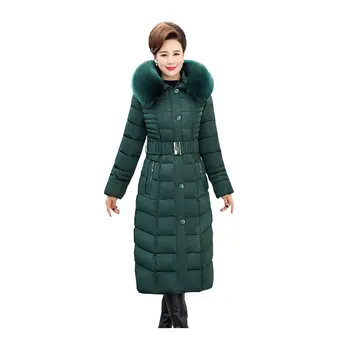 

Women X-Long Winter Jacket Fur Collar Belted Hooded Windproof Warm BIO down jacket Oversize Cotton padded Parkas Casaco Feminino