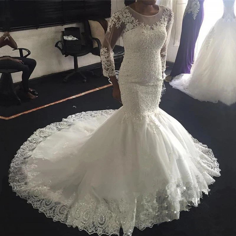 Aas032, новинка, Robe De Mariage, винтажное кружевное роскошное свадебное платье, длинное свадебное платье с рукавами, Русалка, на заказ, vestido de noiva