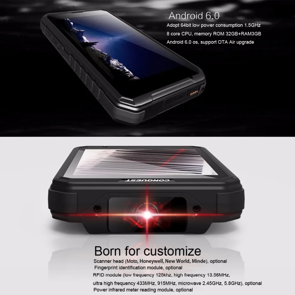 Ударопрочная рация CONQUEST S10 NFC IP68 мощный фонарик Восьмиядерный MTK6753 3 ГБ + 32 прочный
