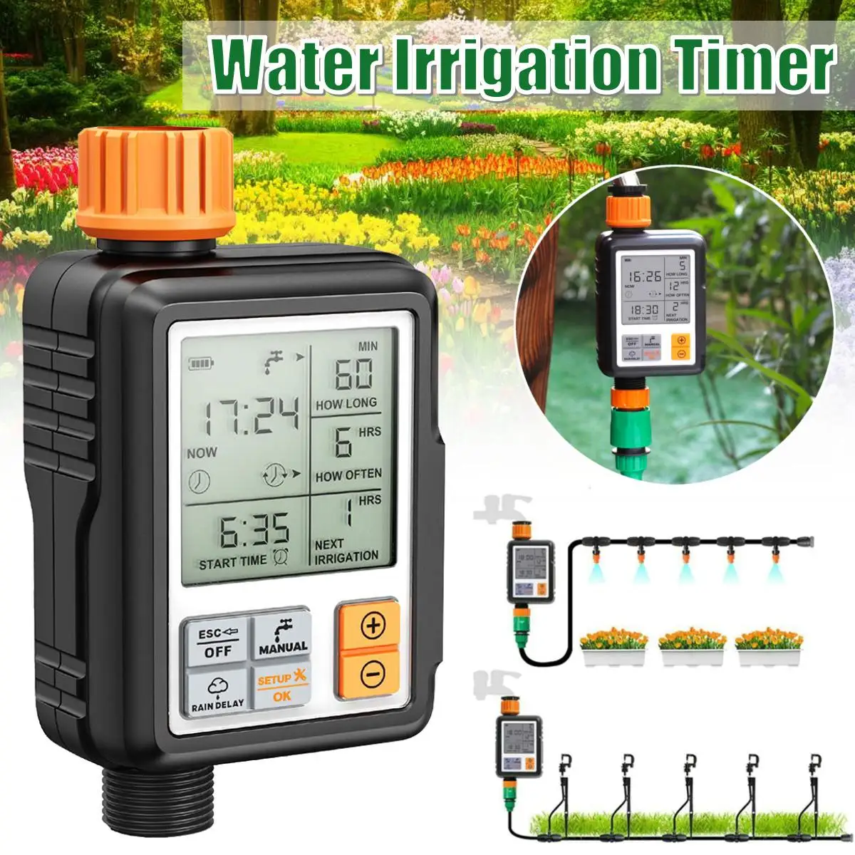 Automatic Irrigation Control Watering Device With LED Light Timepiece With LCD Display Irrigation Water Timer Watering Computer Clock Ideal For Garden Planting