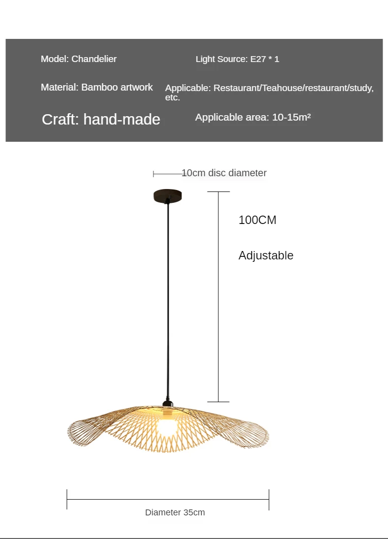 Chinese Style Bamboo Woven Wicker Pendant Lights Natural Rattan Shade Cap Hanging Lamp Restaurant Hotel Bedroom Lighting Fixture