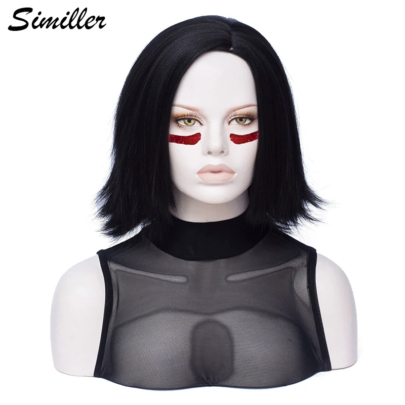 

Similler Women Synthetic Short Wigs Yaki Straight Hair High Temperature Fiber Black Central Part