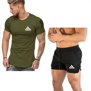 

Brand Men's Print Tracksuit Casual Short Sets Men Cotton Sports Suit Shorts+T shirt 2 Piece Sets Brand Sportswear Slim Outfits