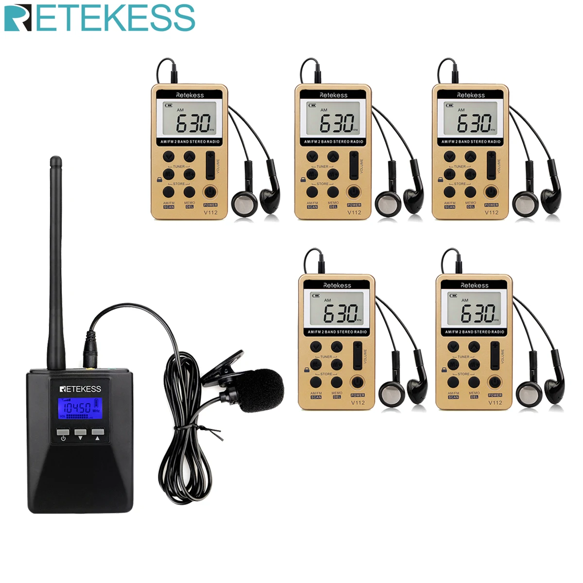 Fm передатчик Retekess TR506 + 5 шт. V112 fm радиоприемник система гида руководства для церкви совещаний Переводческая