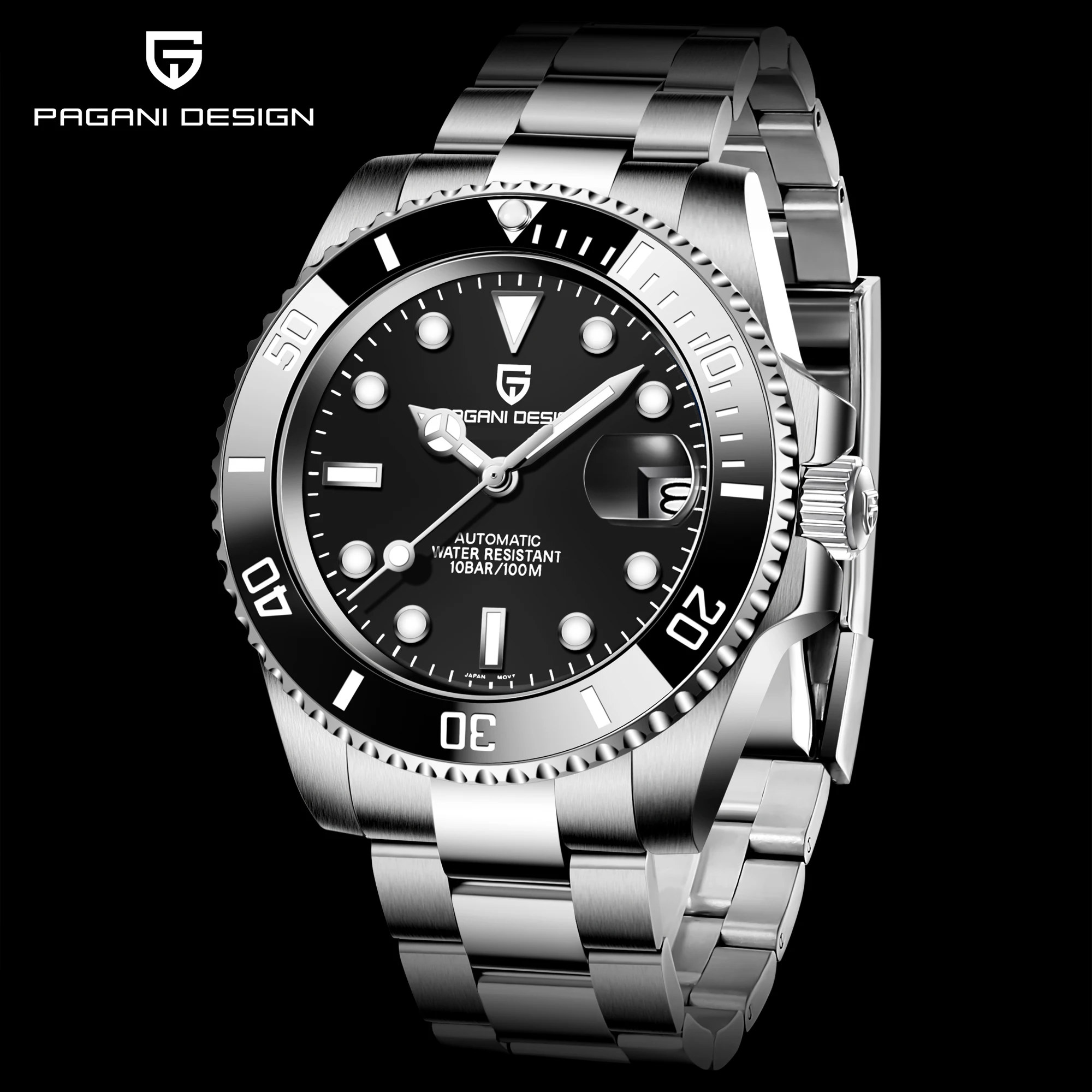 PAGANI Design 40mm 2021 New Men's Mechanical Watch 10Bar Diver Automatic Watch 8215 Stainless Steel Sapphire Clock Reloj Hombre