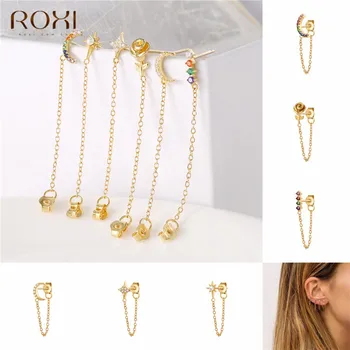 

ROXI Minimalism 925 Sterling Silver Earrings for Women Jewelry Long Tassel Drop Earrings Rainbow CZ Pearl Flower Dangle Earrings