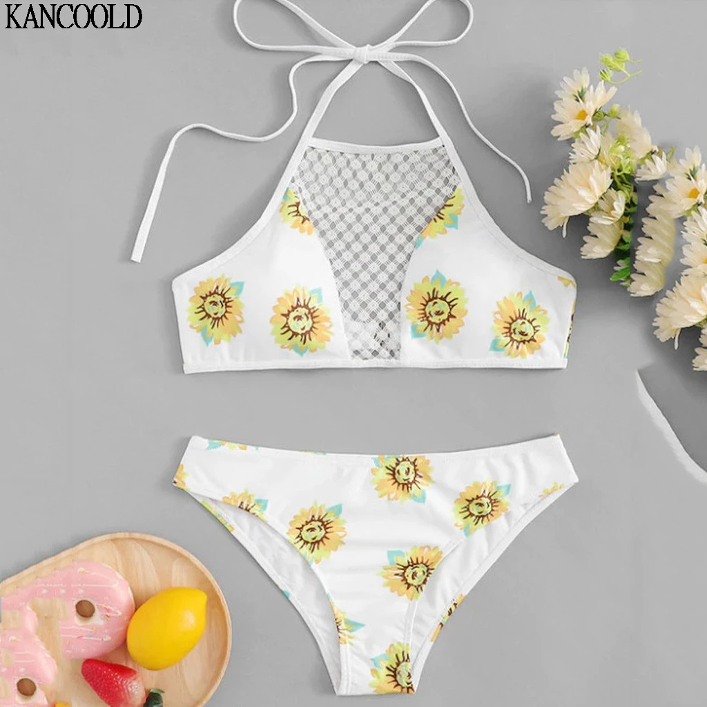 

KANCOOLD Sunflower High Waist Monokini Bikini Set Swimwear Hollow Sexy Women Swimsuit Bathing Push Up Summer Beautiful Swimsuit