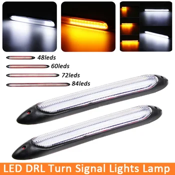 

1Pair LED Universal Car Daytime Running Light Scan Waterproof Headlight Strip Sequential Flow Yellow Turn Signal White DRL Light