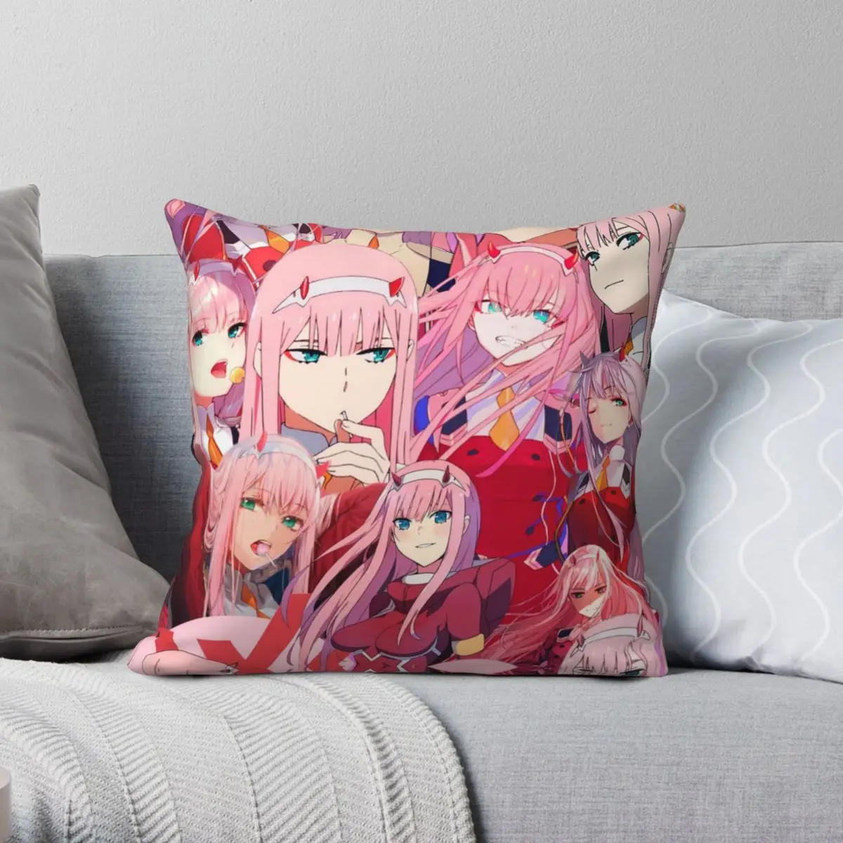 

Zero Two Collage Square Pillowcase Polyester Linen Velvet Zip Decor Throw Pillow Case Sofa Seater Cushion Cover 18"