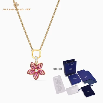 

2020 SWA new TROPICAL FLOWER pendant necklace pink coral flower crystal necklace female fashion elegant and charming jewelry